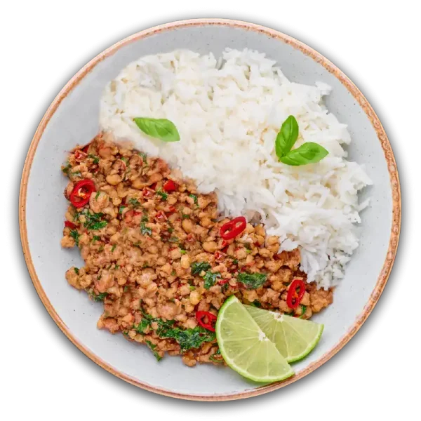 Pad Grapao ohne Spiegelei ผัดกระเพรา 🌶️ Chili, Knoblauch, Gemüse, Grapaoblätter mit gehacktem Hähnchen oder Schweinefleisch