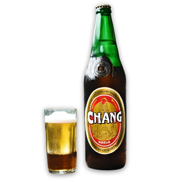 thailändische Flasche Chang Bier mit Bierglas 2