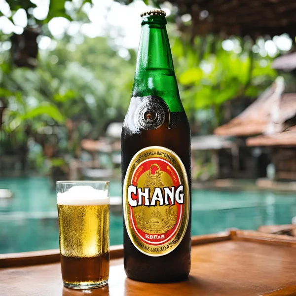 thailändische Flasche Chang Bier mit Bierglas