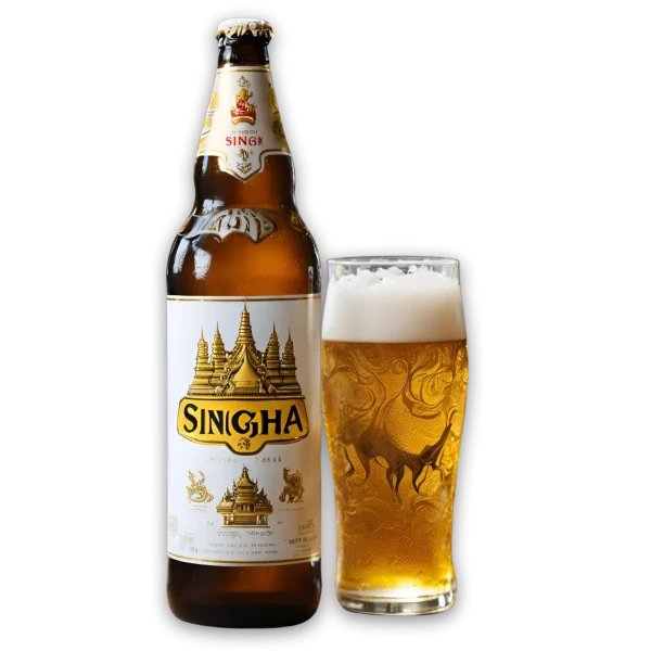 thailändische Flasche Singha Bier ohne Hintergrund